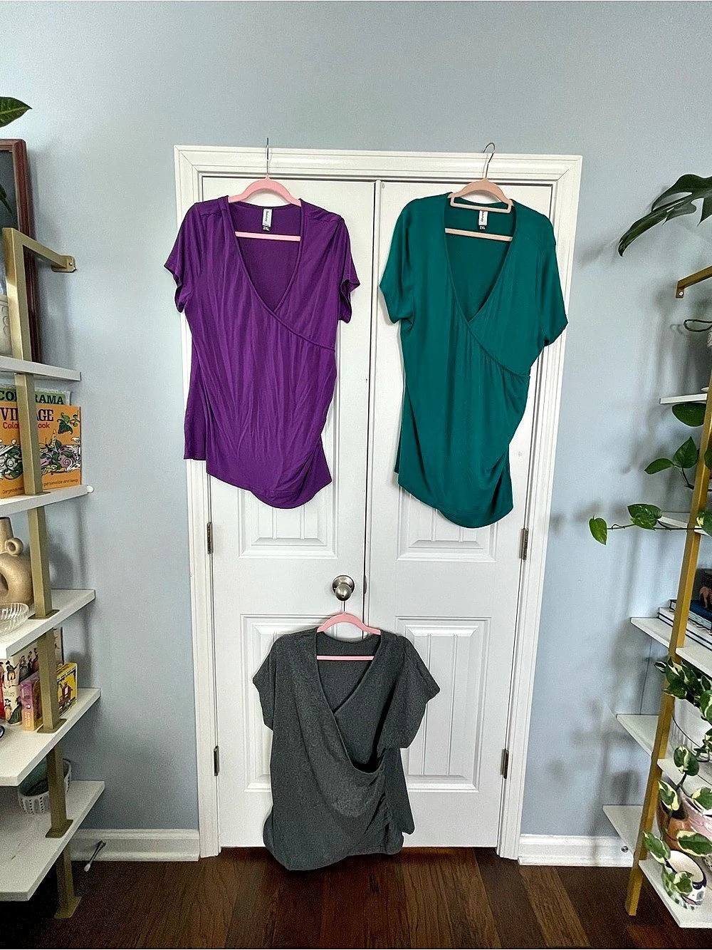 3 Faux Wrap Shirts Purple & Teal and Gray 2XL